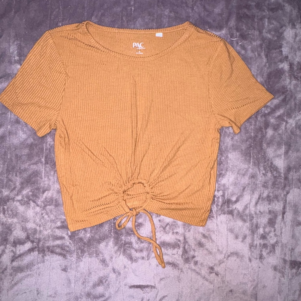 PacSun Ribbed Drawstring Crop Top in Mustard